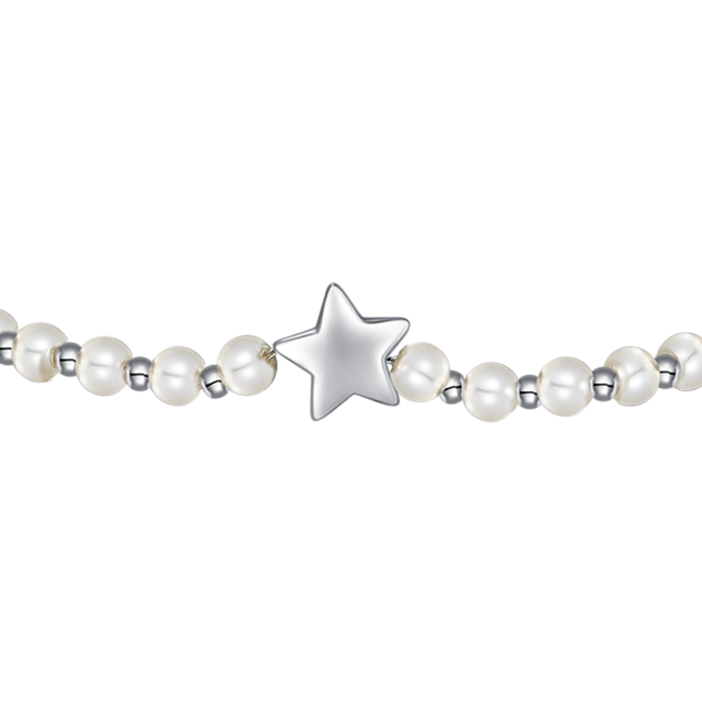 BRACCIALE DONNA IN ACCIAIO E PERLE BIANCHE CON STELLA