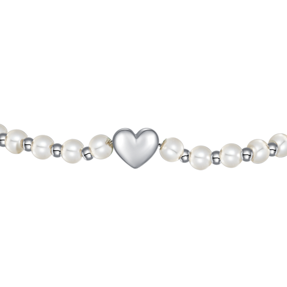 BRACCIALE DONNA IN ACCIAIO E PERLE SINTETICHE BIANCHE CON CUORE