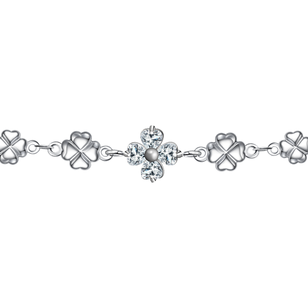 BRACCIALE IN ACCIAO CON QUADRIFOGLI E ZIRCONI BIANCHI