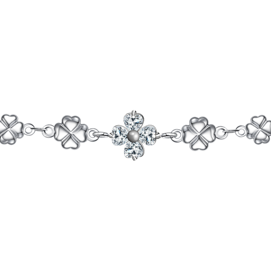 BRACCIALE IN ACCIAO CON QUADRIFOGLI E ZIRCONI BIANCHI