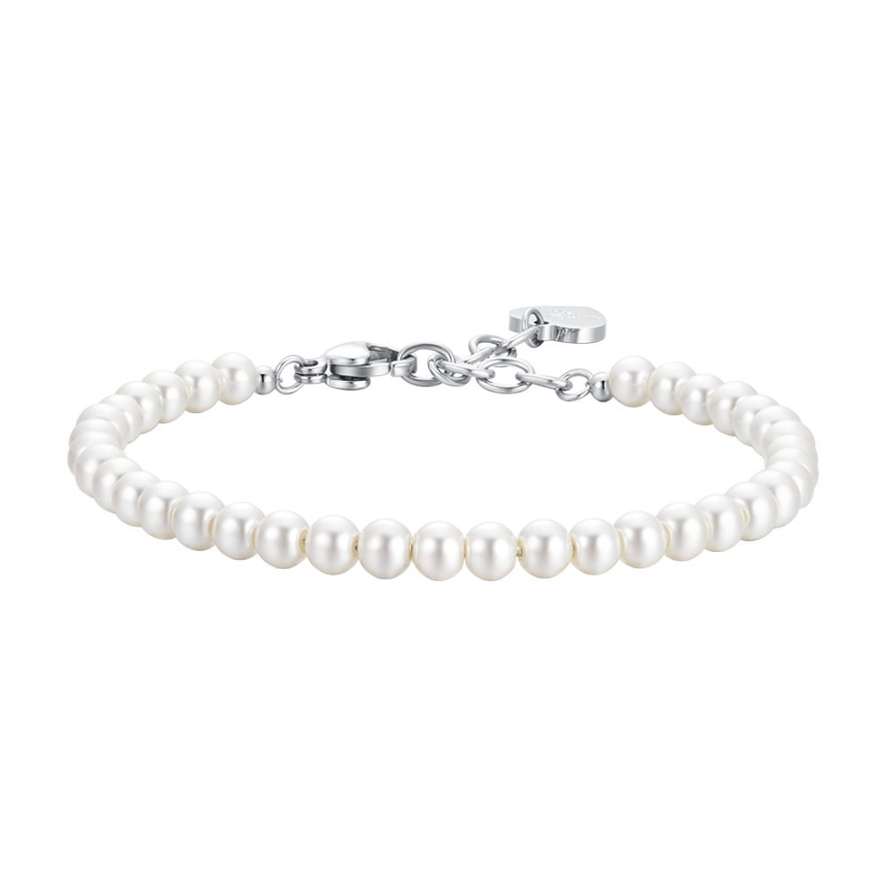 PULSERA DE ACERO PARA MUJER CON PERLAS BLANCAS