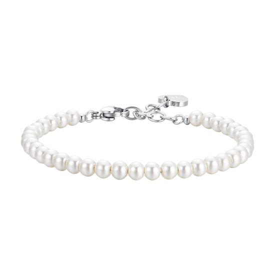 PULSERA DE ACERO PARA MUJER CON PERLAS BLANCAS
