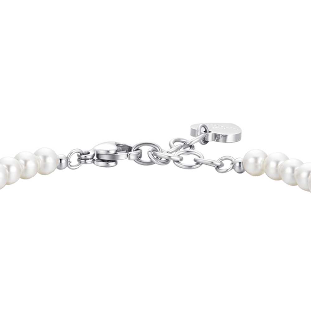 PULSERA DE ACERO PARA MUJER CON PERLAS BLANCAS