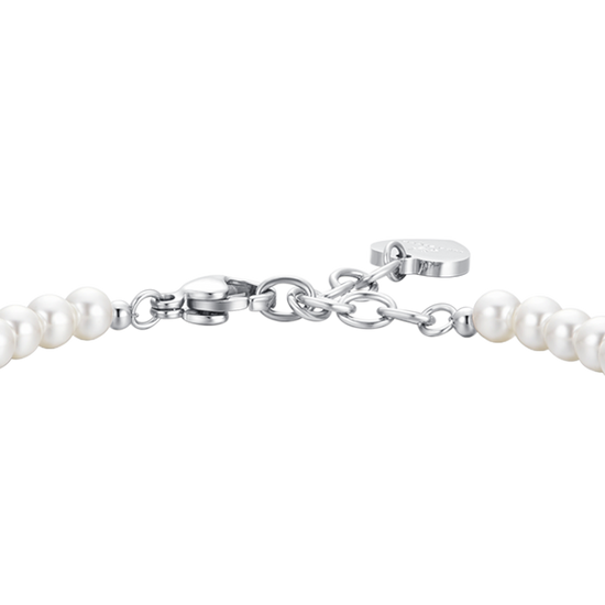 PULSERA DE ACERO PARA MUJER CON PERLAS BLANCAS