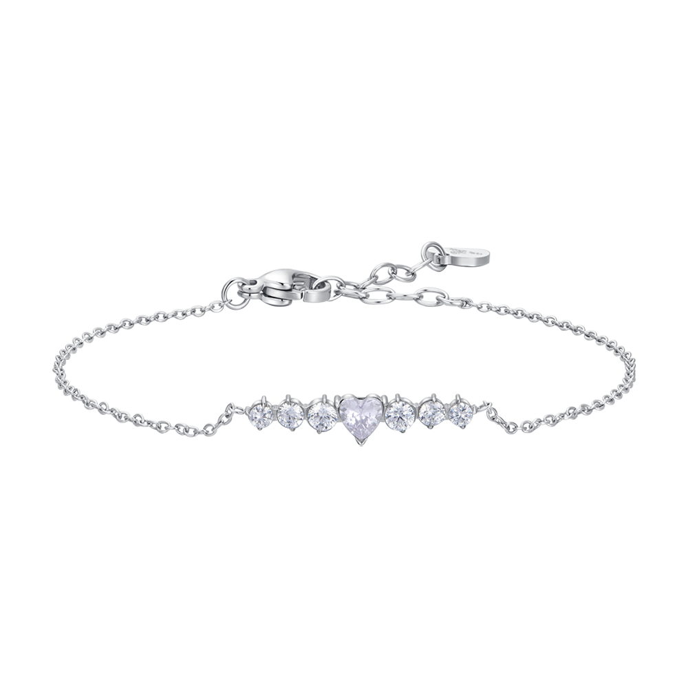 PULSERA DE ACERO PARA MUJER CON CORAZÓN Y CRISTALES BLANCOS