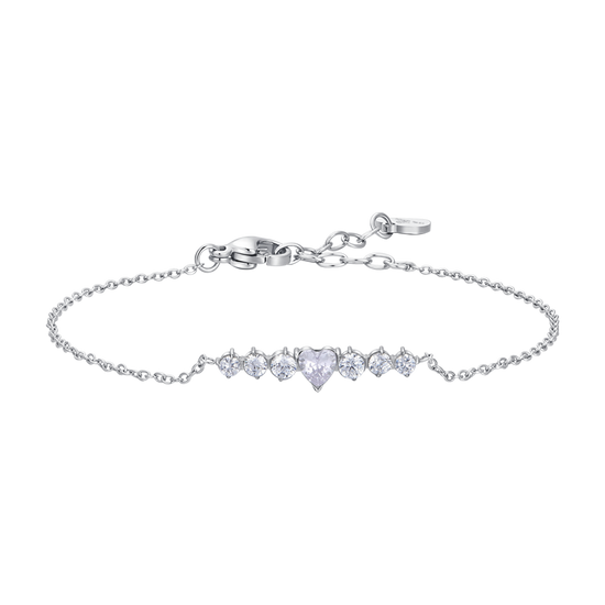 PULSERA DE ACERO PARA MUJER CON CORAZÓN Y CRISTALES BLANCOS
