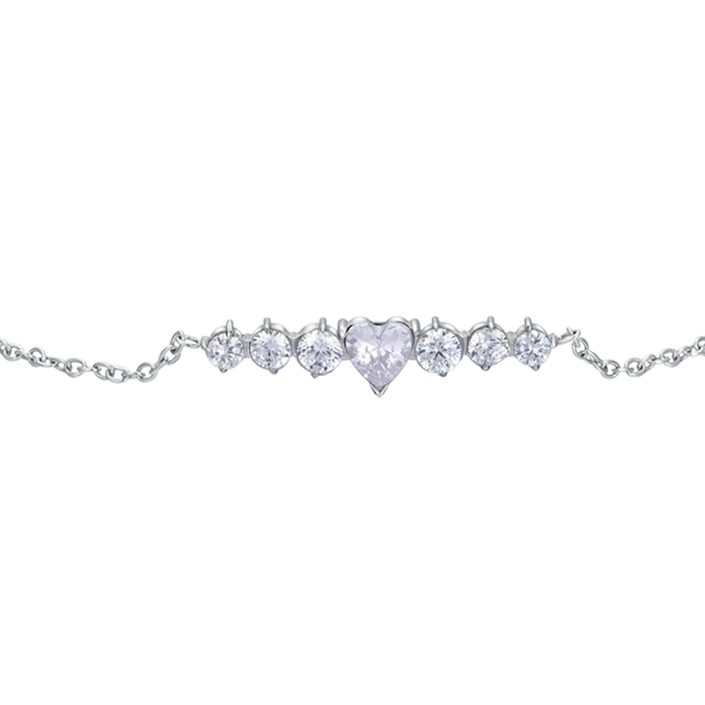 PULSERA DE ACERO PARA MUJER CON CORAZÓN Y CRISTALES BLANCOS