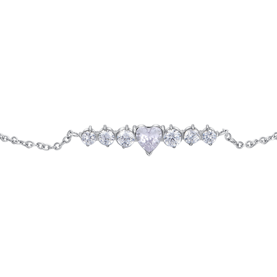 PULSERA DE ACERO PARA MUJER CON CORAZÓN Y CRISTALES BLANCOS