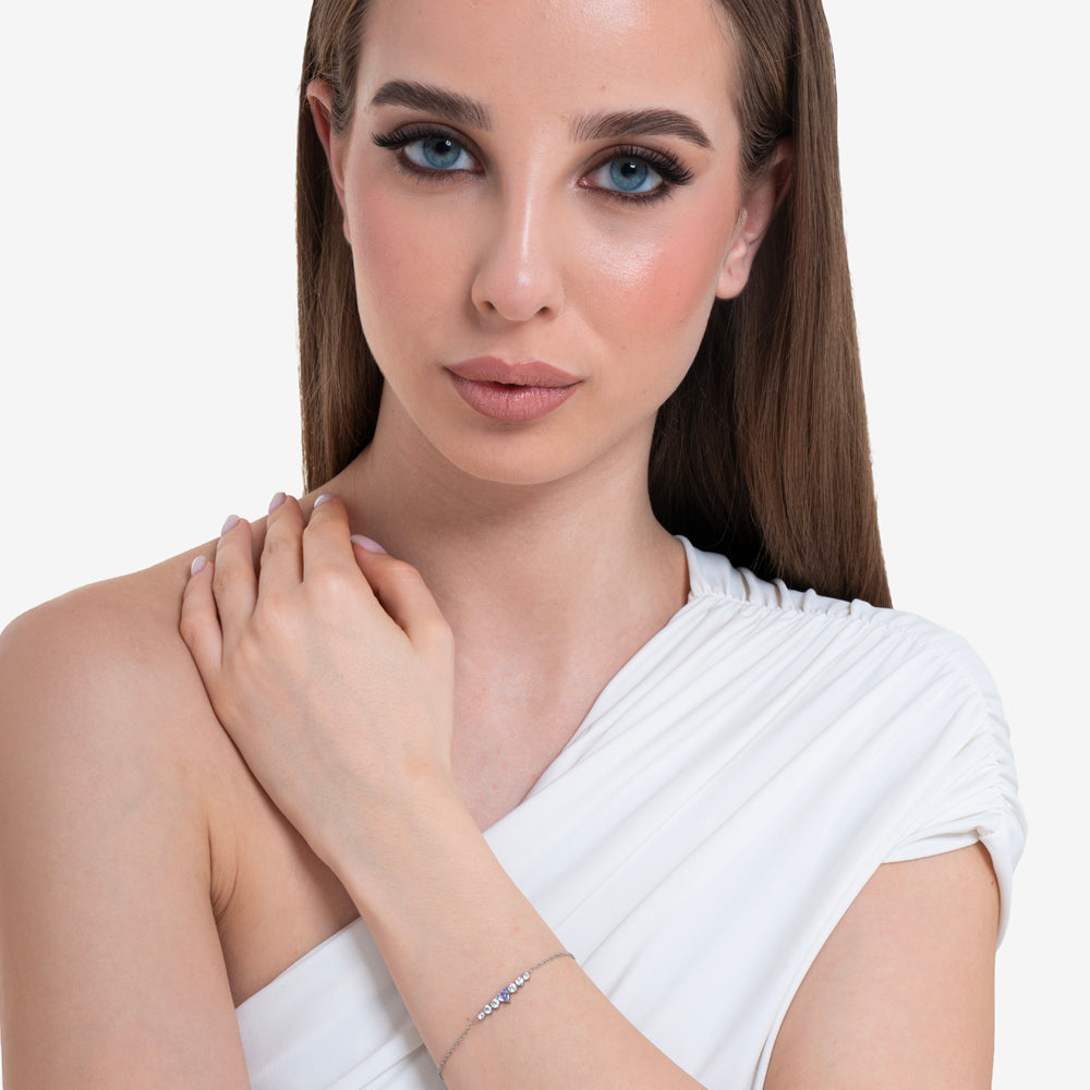 BRACCIALE DONNA IN ACCIAIO CON CUORE VIOLA E CRISTALLI BIANCHI