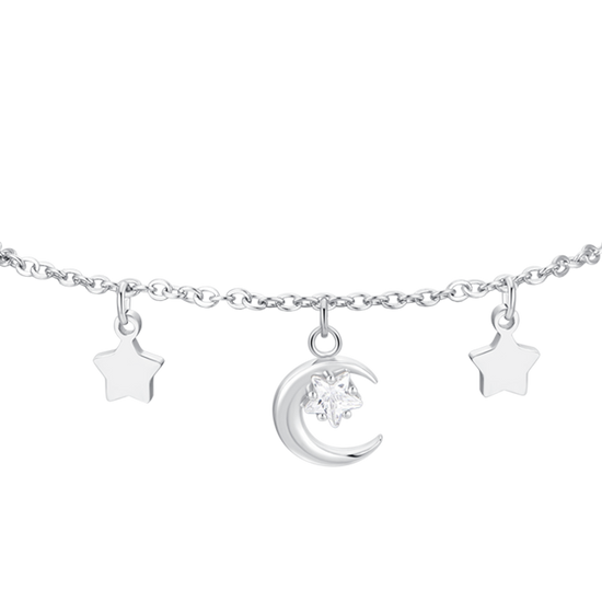 Carica immagine nella Galleria BRACCIALE DONNA IN ACCIAIO, LUNA CON ZIRCONE BIANCO E STELLE
