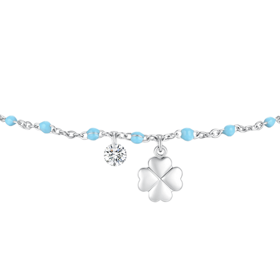 Carica immagine nella Galleria BRACCIALE DONNA IN ACCIAIO CON QUADRIFOGLIO,CRISTALLO E PIETRE CON SMALTO TURCHE
