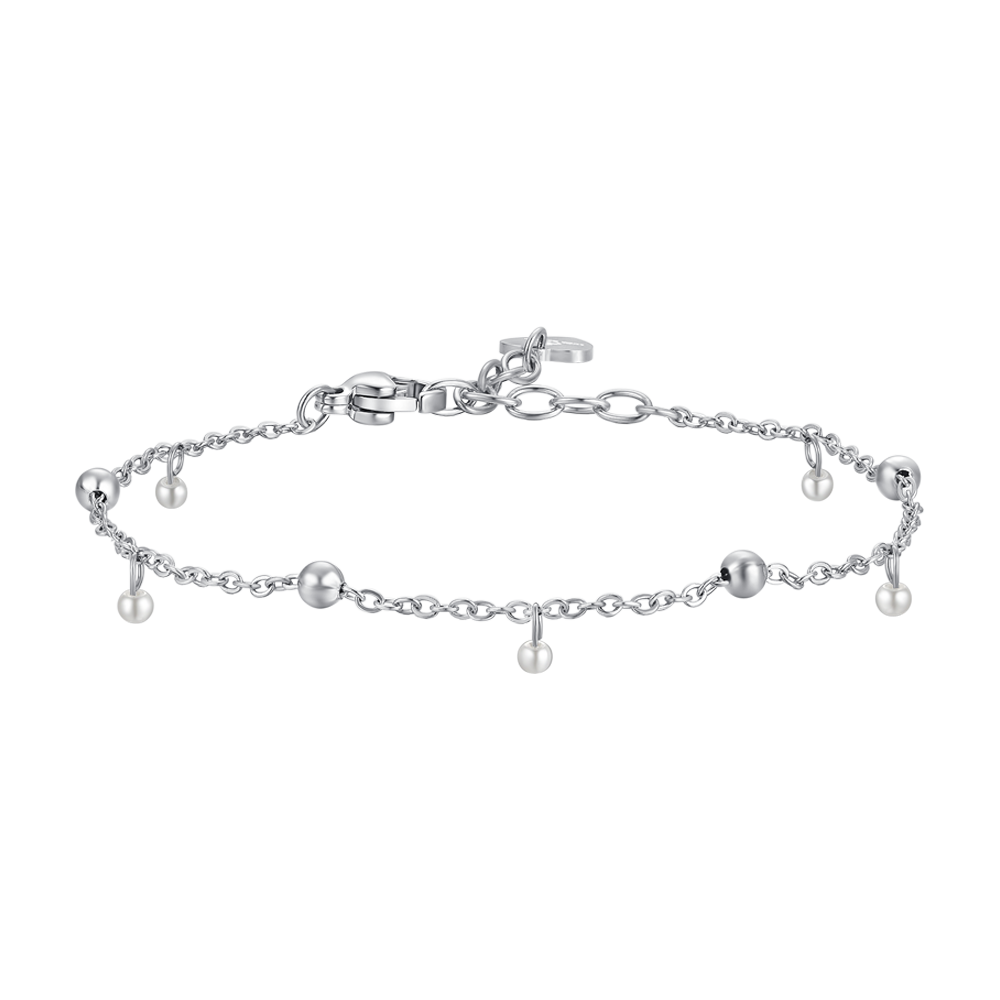 PULSERA DE ACERO PARA MUJER CON PERLAS BLANCAS