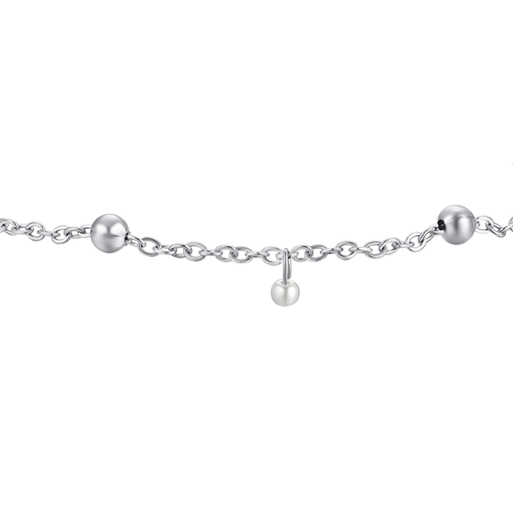 PULSERA DE ACERO PARA MUJER CON PERLAS BLANCAS