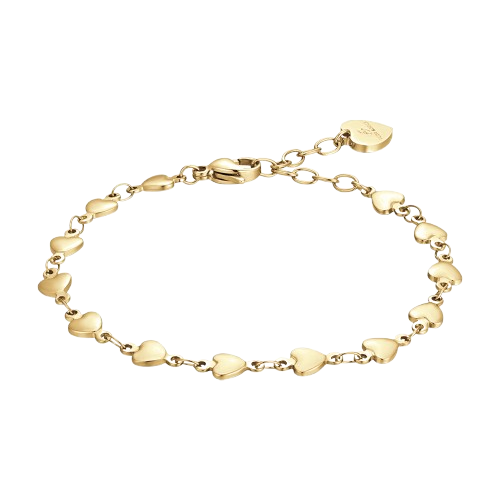 IP PULSERA DE ACERO DORADO PARA MUJER CON CORAZONES