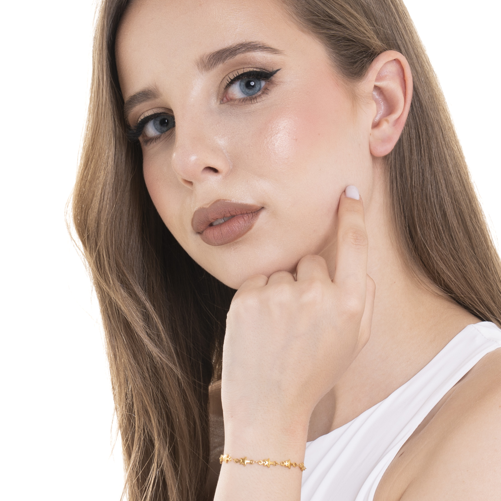 IP PULSERA DE ACERO DORADO PARA MUJER CON ESTRELLAS