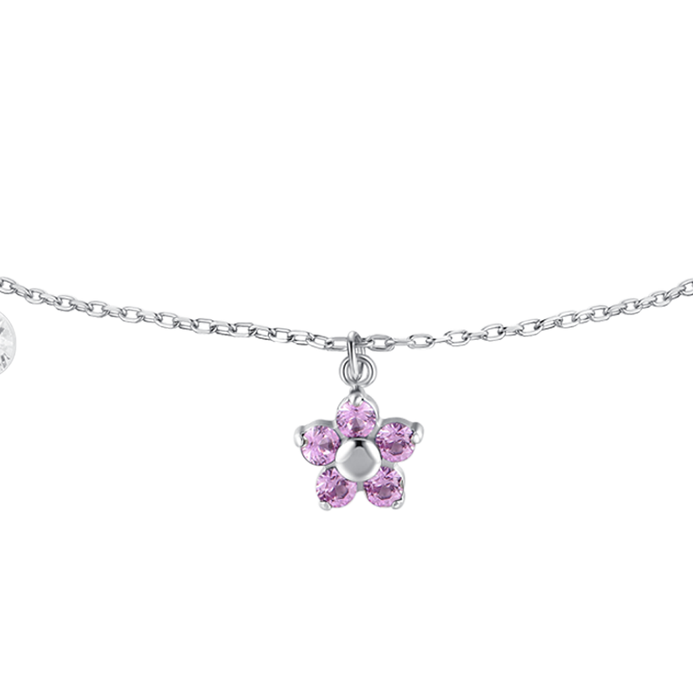 BRACCIALE DONNA IN ACCIAIO CON PENDENTE FIORE E PETALI ZIRCONE ROSA