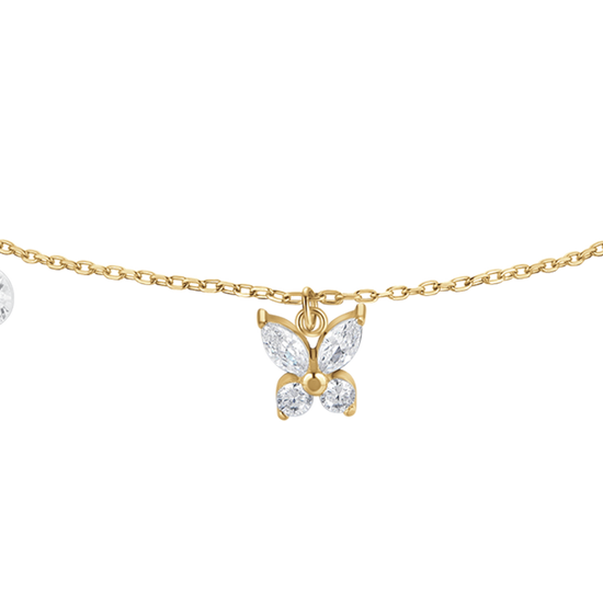 BRACCIALE DONNA IN ACCIAIO COLORE ORO CON PENDENTE FARFALLA ED ALI ZIRCONE BIANC