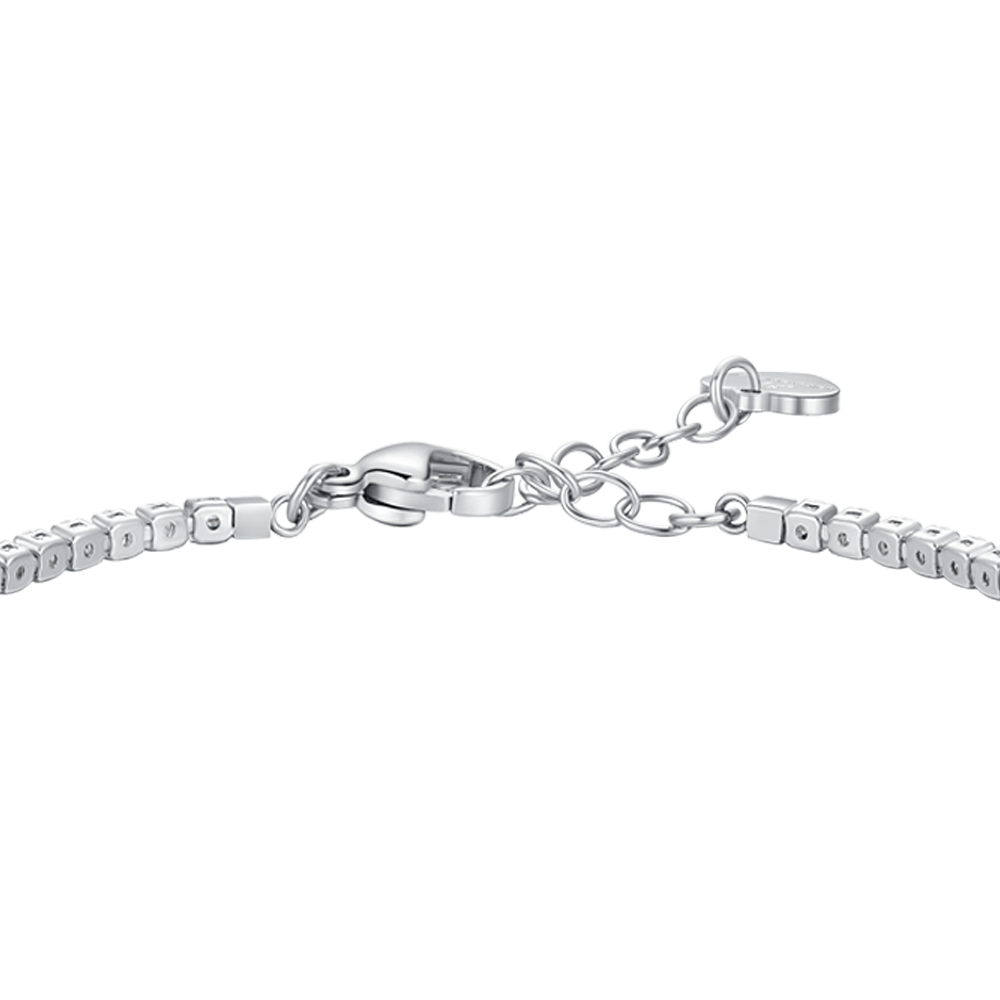 BRACCIALE TENNIS DONNA IN ACCIAIO CON QUADRIFOGLIO E PUNTI LUCE ZIRCONE BIANCO