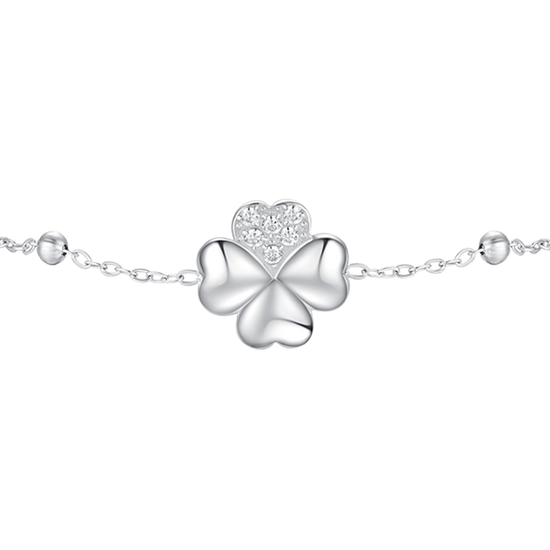 BRACCIALE DONNA IN ACCIAIO CON QUADRIFOGLIO E PUNTI LUCE DI ZIRCONE BIANCO