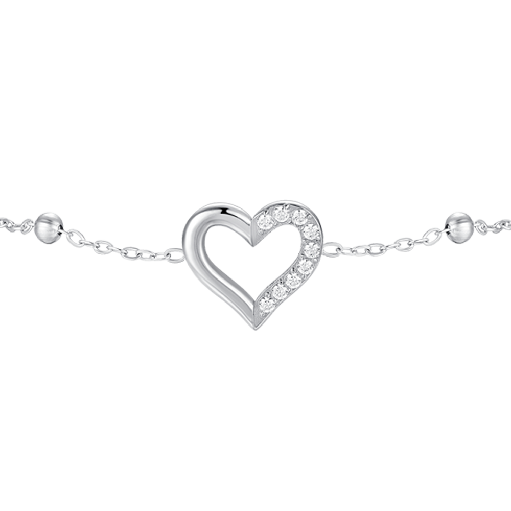 BRACCIALE DONNA IN ACCIAIO CON CUORE E PUNTI LUCE DI ZIRCONE BIANCO