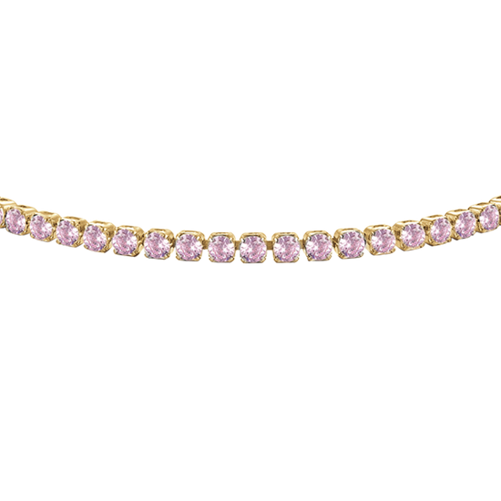 BRACCIALE TENNIS DONNA IN ACCIAIO COLORE ORO CON ZIRCONI ROSA