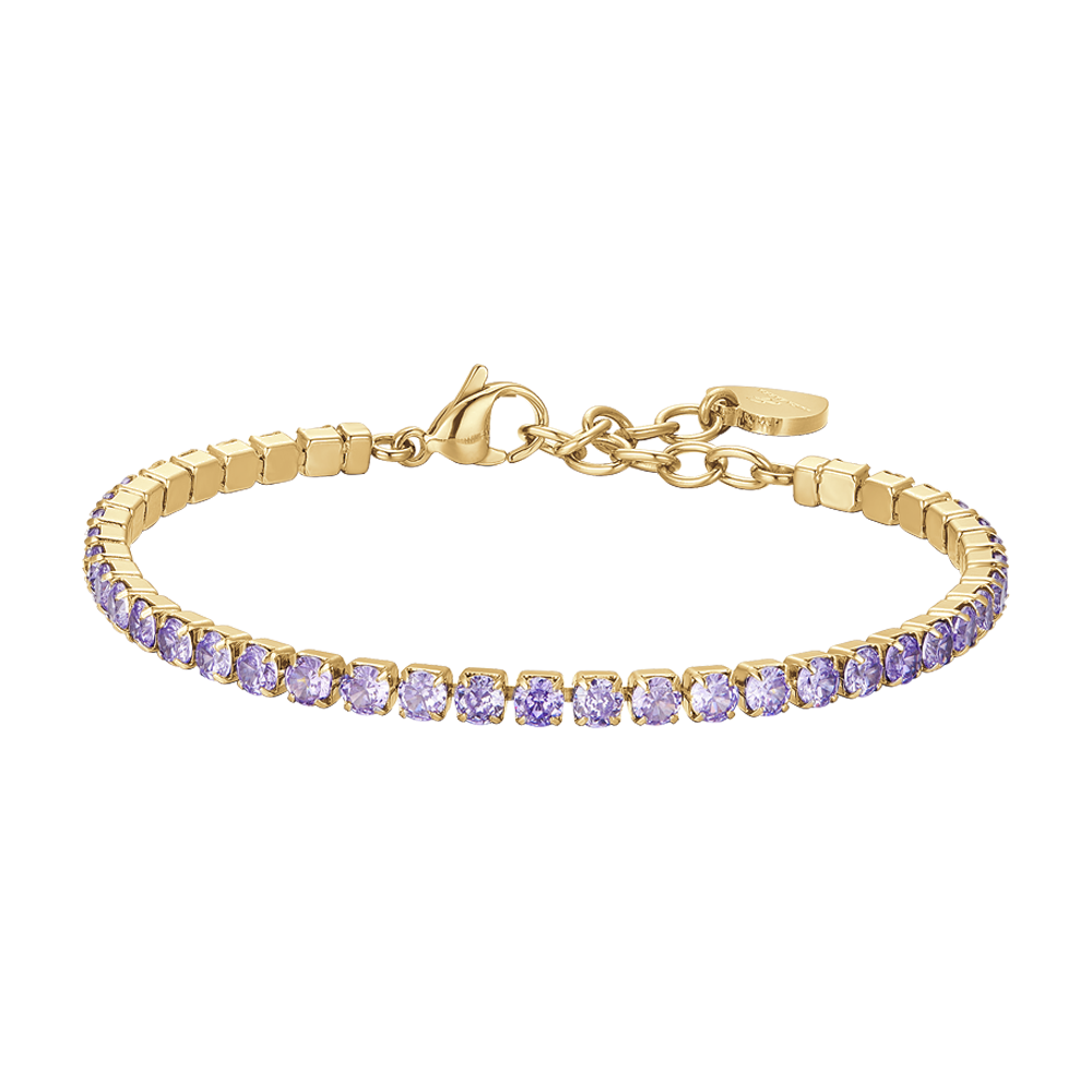 BRACCIALE DONNA TENNIS IN ACCIAIO IP GOLD CON CRISTALLI VIOLA