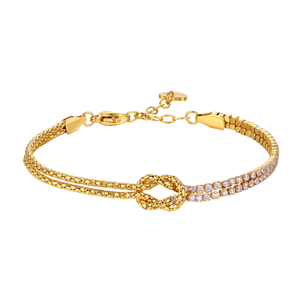 BRACCIALE DONNA IN ACCIAIO IP GOLD CON NODO E ZIRCONI ROSA