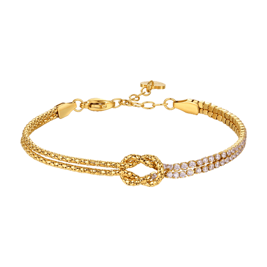 BRACCIALE DONNA IN ACCIAIO IP GOLD CON NODO E ZIRCONI ROSA