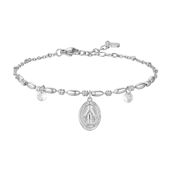 BRACCIALE DONNA IN ACCIAIO CON MADONNINA MIRACOLOSA E ZIRCONI BIANCHI