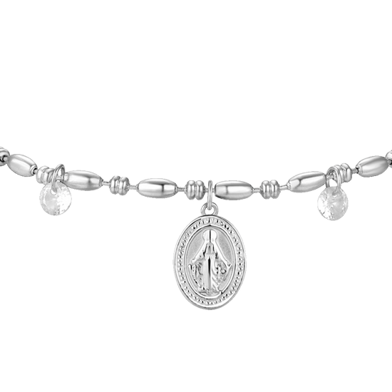 BRACCIALE DONNA IN ACCIAIO CON MADONNINA MIRACOLOSA E ZIRCONI BIANCHI