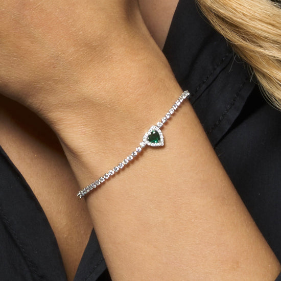 BRACCIALE TENNIS DONNA IN ACCIAIO CON CUORE CON ZIRCONI VERDI E BIANCHI