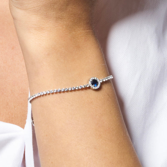 BRACCIALE TENNIS DONNA IN ACCIAIO CON ELEMENTO CON ZIRCONI BLU E BIANCHI