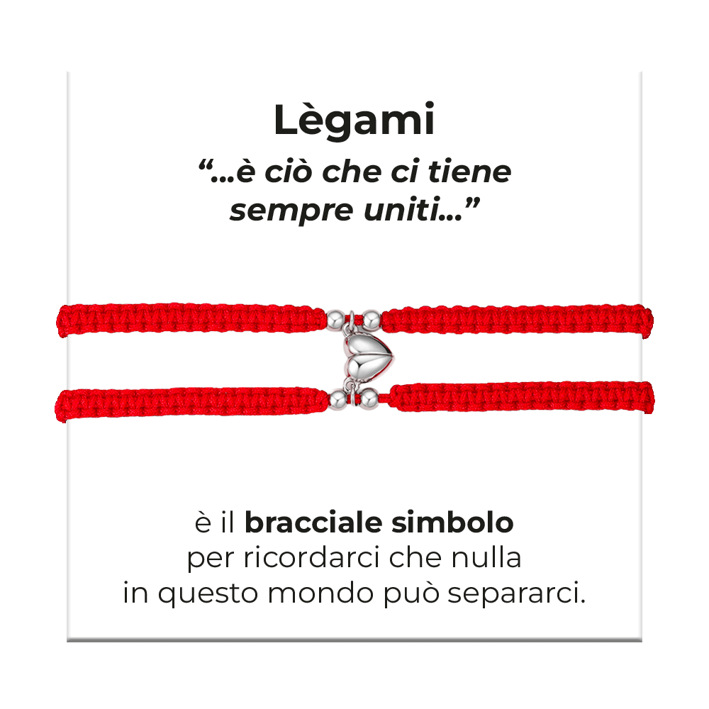 BRACCIALI DONNA E UOMO IN CORDA COREANA ROSSA CON CUORE CALAMITATO