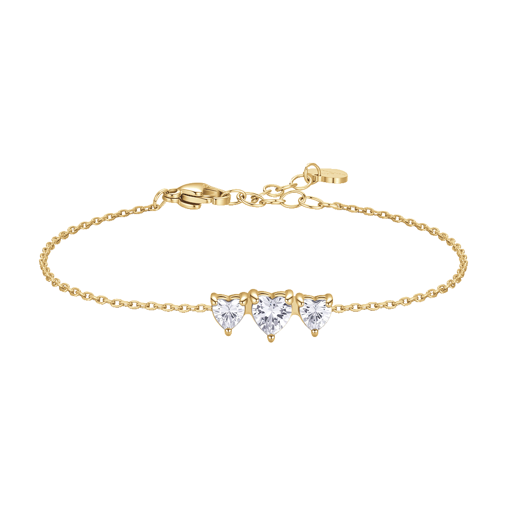 BRACCIALE DONNA IN ACCIAIO IP GOLD CON CUORI CON ZIRCONI BIANCHI