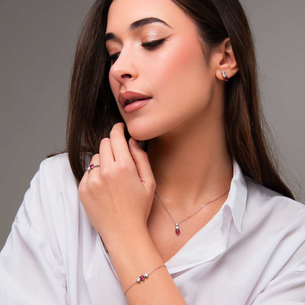 BRACCIALE DONNA IN ACCIAIO CON CUORI CON ZIRCONI BIANCHI E ROSSI