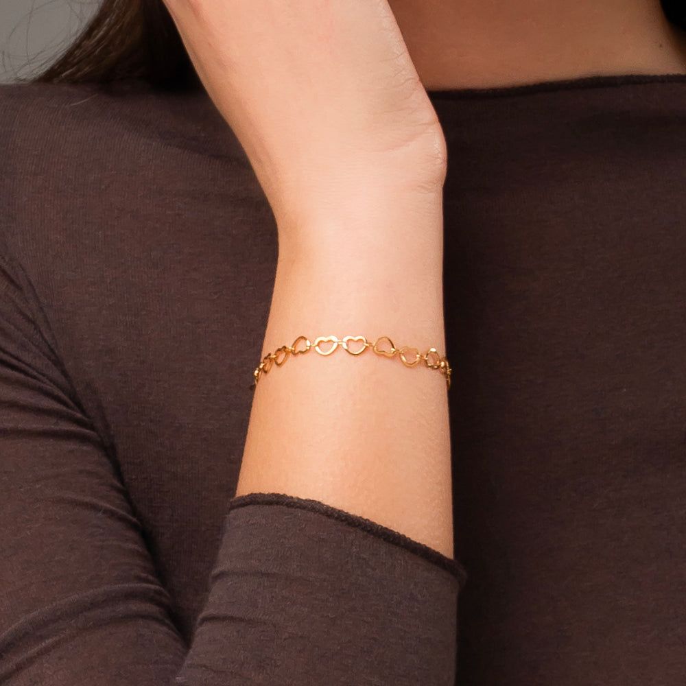 IP PULSERA DE ACERO DORADO PARA MUJER CON CORAZONES