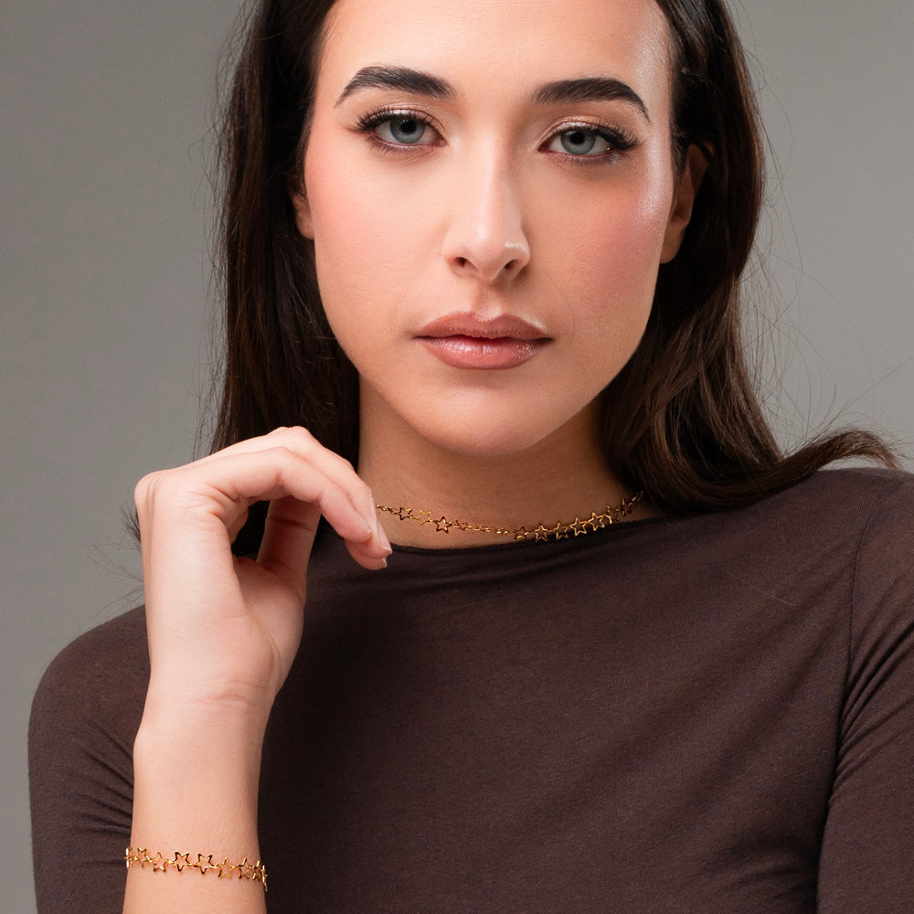 IP PULSERA DE ACERO DORADO PARA MUJER CON ESTRELLAS