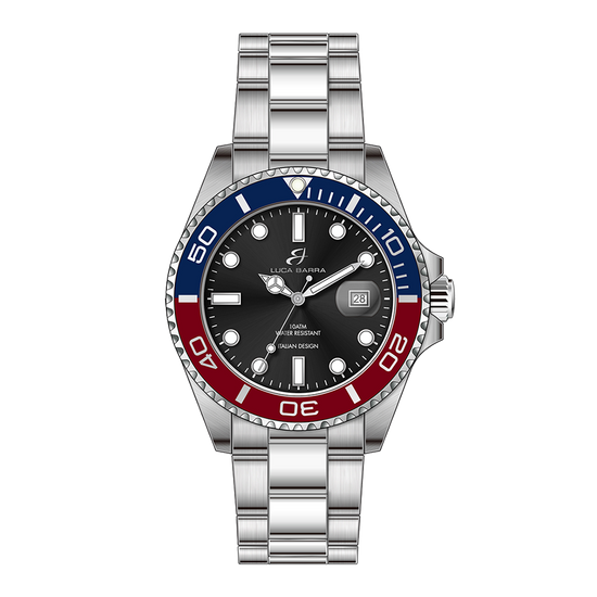 RELOJ DE CABALLERO CON CAJA DE ACERO BISEL AZUL Y ROJO