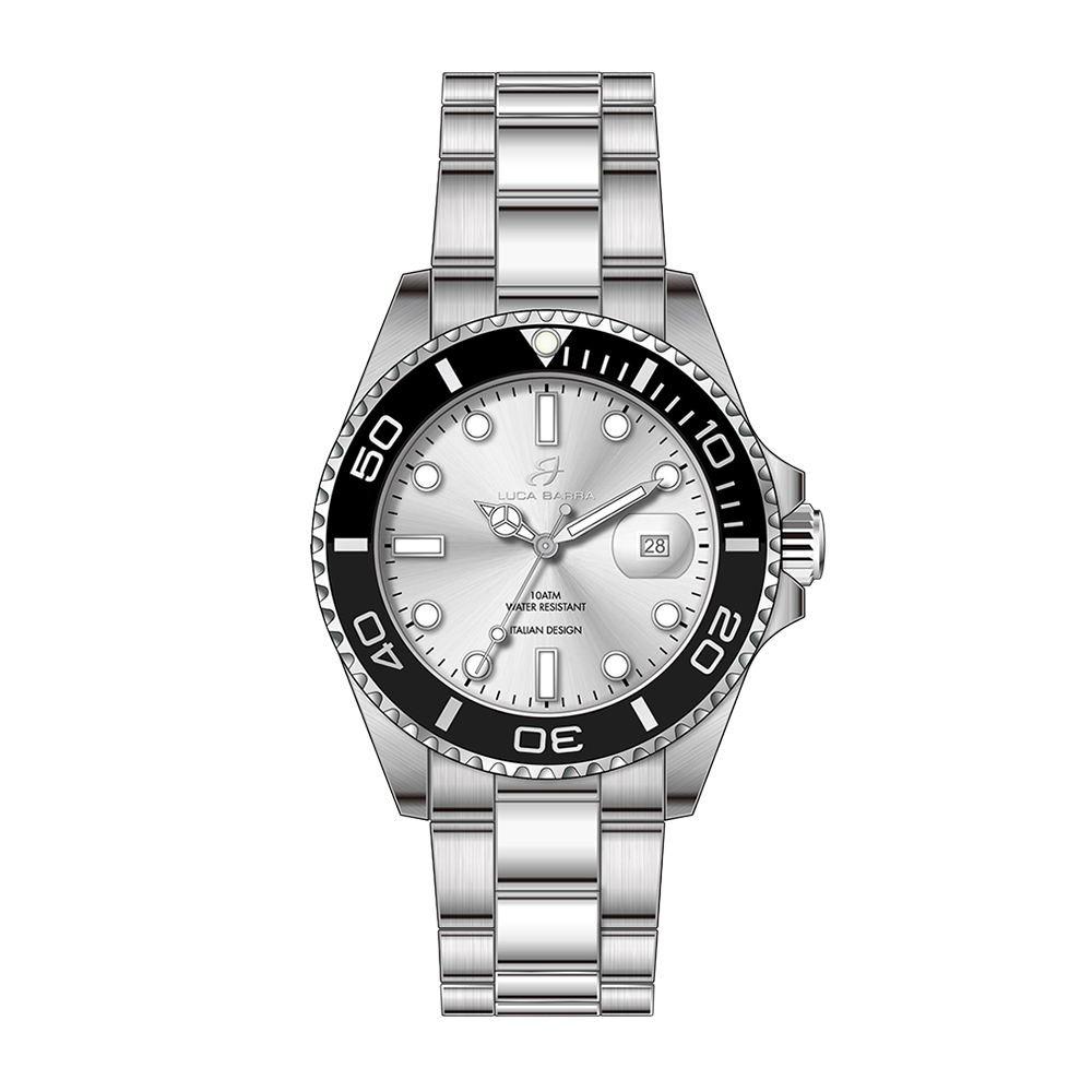 RELOJ DE CABALLERO CON CAJA DE ACERO ESFERA PLATEADA BISEL NEGRO