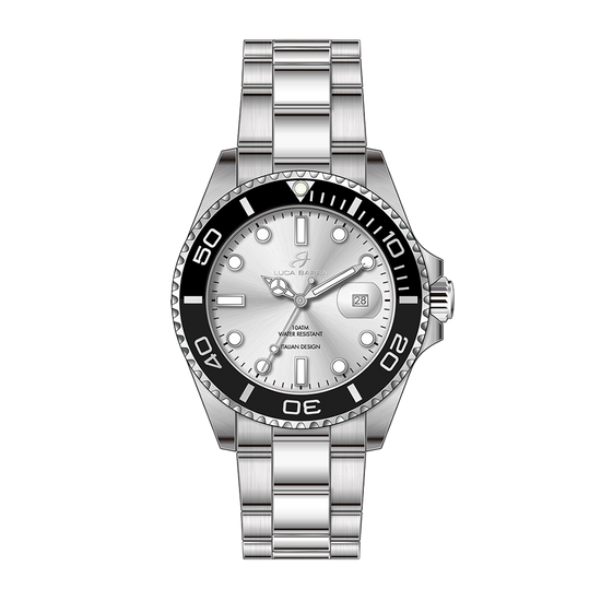 RELOJ DE CABALLERO CON CAJA DE ACERO ESFERA PLATEADA BISEL NEGRO