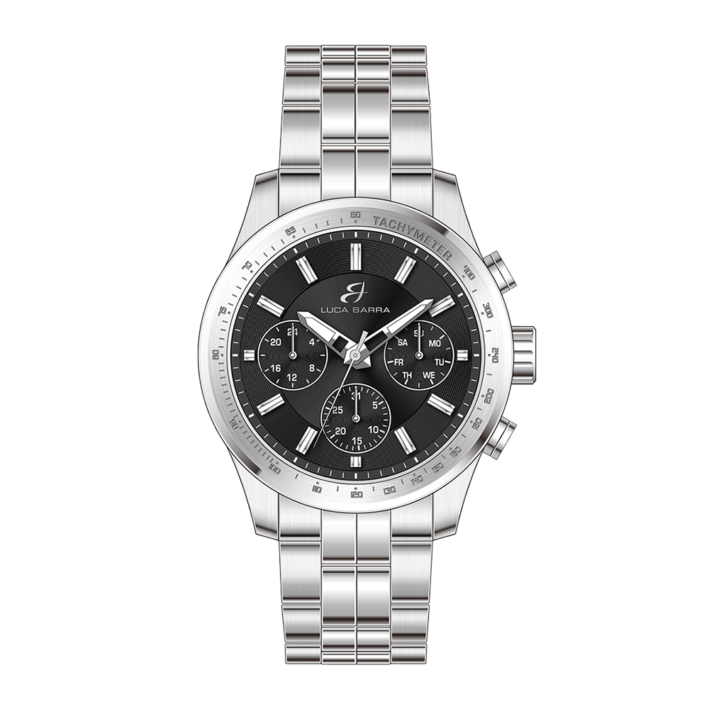 RELOJ DE ACERO PARA HOMBRE CON ESFERA NEGRA Y BISEL PLATEADO