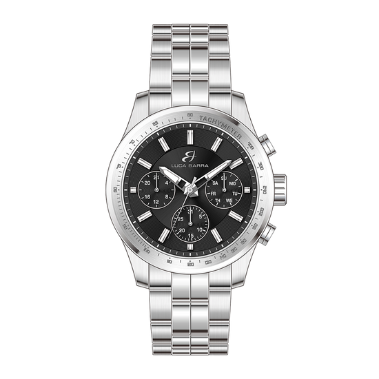 RELOJ DE ACERO PARA HOMBRE CON ESFERA NEGRA Y BISEL PLATEADO
