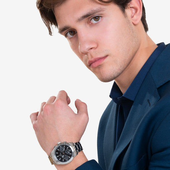 RELOJ DE ACERO PARA HOMBRE CON ESFERA NEGRA Y BISEL PLATEADO