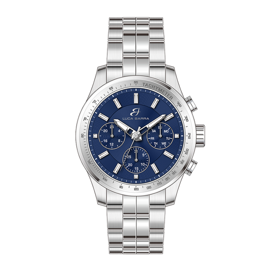 RELOJ DE ACERO PARA HOMBRE CON ESFERA AZUL Y BISEL PLATEADO