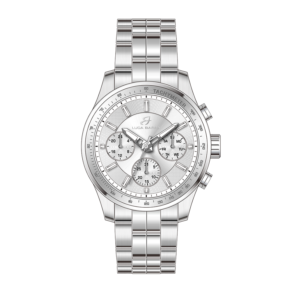 RELOJ DE HOMBRE EN ACERO INOXIDABLE CON ESFERA DE PLATA Y BISEL DE PLATA Luca Barra