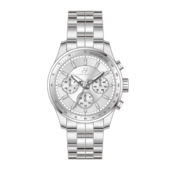 RELOJ DE HOMBRE EN ACERO INOXIDABLE CON ESFERA DE PLATA Y BISEL DE PLATA Luca Barra