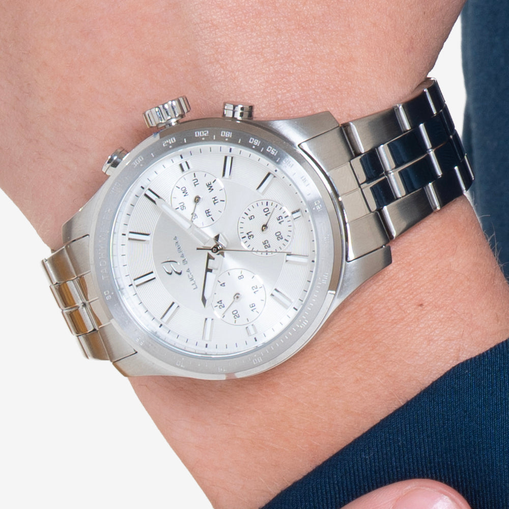 RELOJ DE ACERO PARA CABALLERO CON ESFERA Y BISEL PLATEADOS