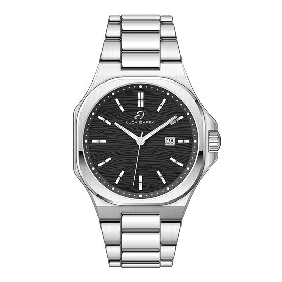 RELOJ DE ACERO PARA HOMBRE ESFERA NEGRA, DETALLES PLATEADOS