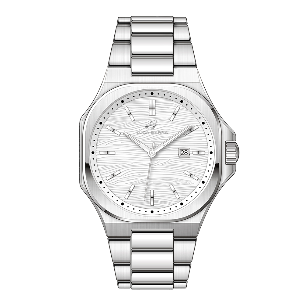 RELOJ DE ACERO PARA HOMBRE ESFERA BLANCA, DETALLES PLATEADOS