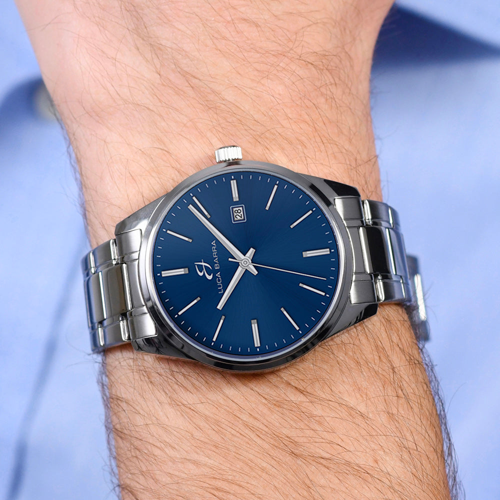 RELOJ DE ACERO PARA HOMBRE ESFERA AZUL